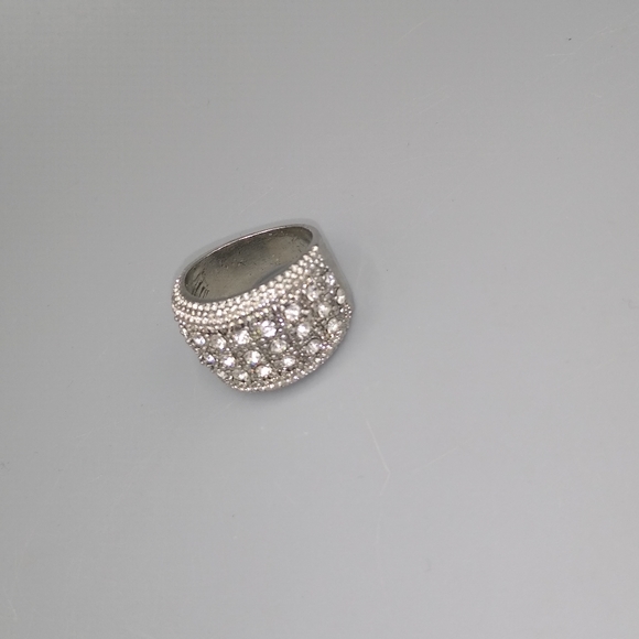Silver Rhinestone Milgrain Textured Cocktail Ring - Picture 3 of 10